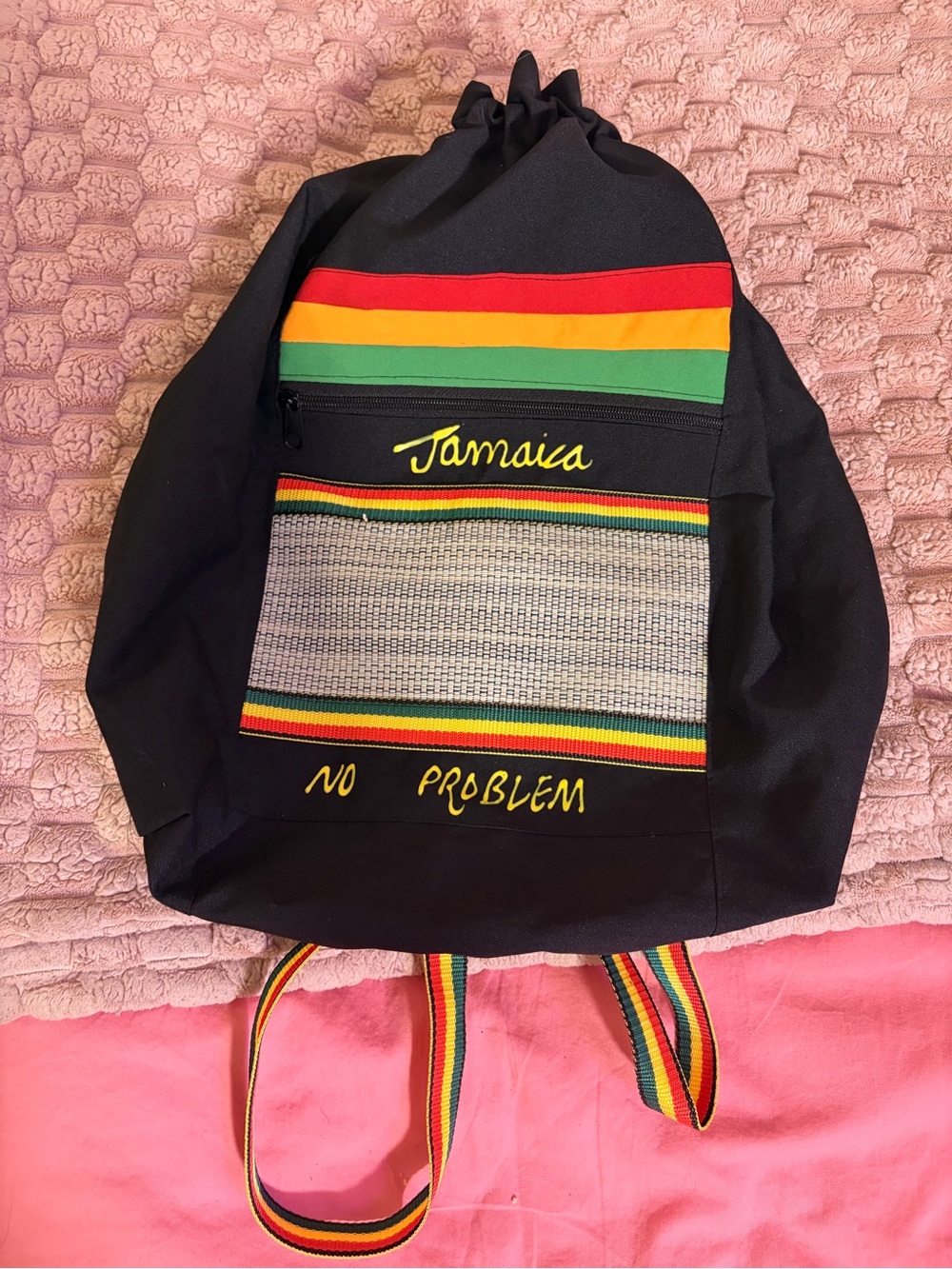 Jamaica “No Problem” Drawstring Backpack | Rasta Travel Bag | Souvenir Bag